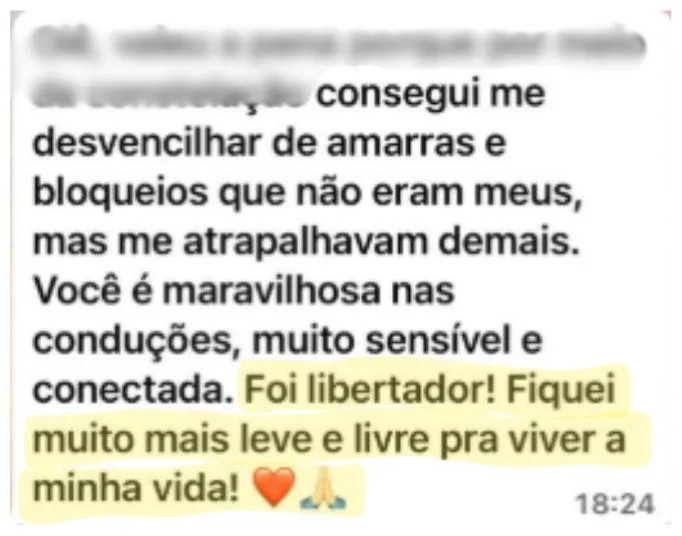 Mensagem de Marcela sobre o processo com a Aline