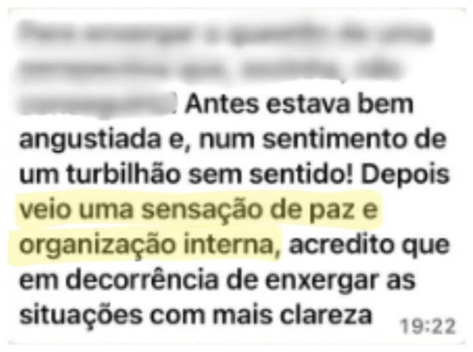 Mensagem de Silvia sobre o processo com a Aline